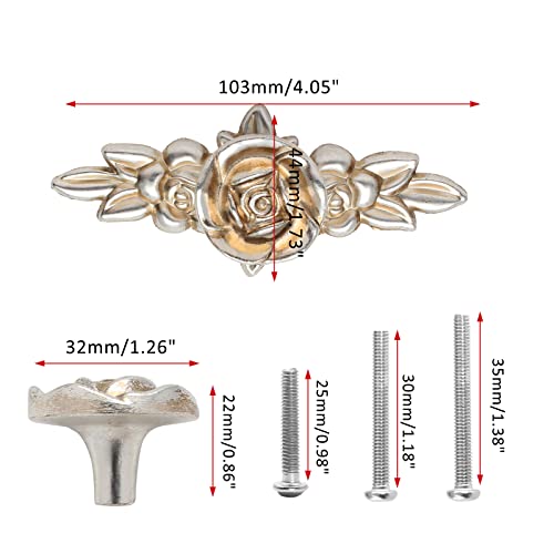 Uenhoy 5 Pcs Rose Cabinet Knobs with Backplate, Antique Silver, 4" - color: Antique Silver, size: Knobs with Backplate