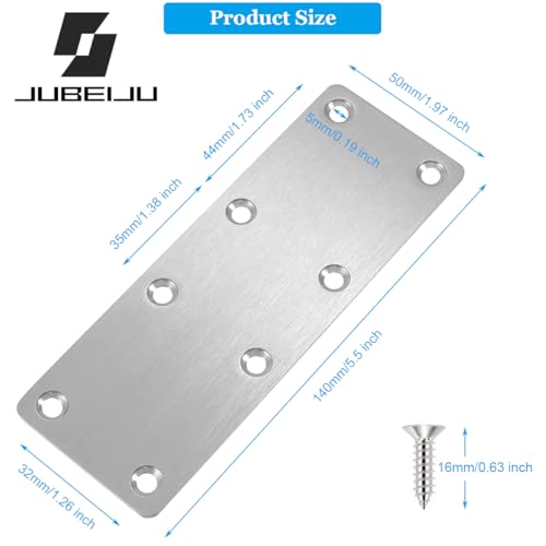 8 Pcs Flat Mending Plate Stainless Steel Flat Bracket 5.5 x 1.97 inch Metal Straight Bracket Repair Joining Brace for Wood, with Screws