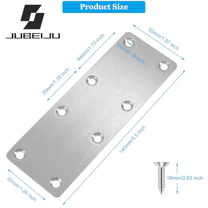 8 Pcs Flat Mending Plate Stainless Steel Flat Bracket 5.5 x 1.97 inch Metal Straight Bracket Repair Joining Brace for Wood, with Screws