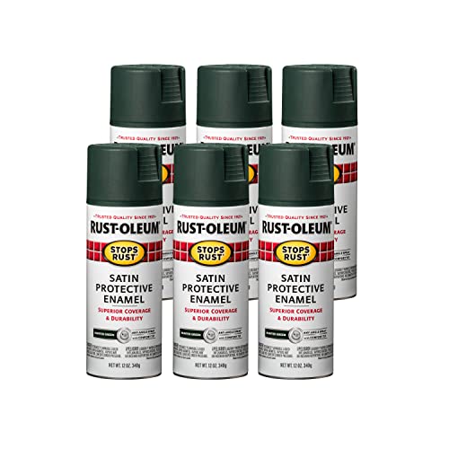 Rust-Oleum Stops Rust Spray Paint, Satin Hunter Green - color: Satin Hunter Green, size: 12 Ounce (Pack of 6)