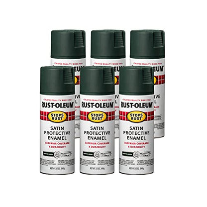 Rust-Oleum Stops Rust Spray Paint, Satin Hunter Green - color: Satin Hunter Green, size: 12 Ounce (Pack of 6)