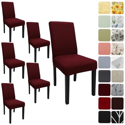 Dining Room Chair Covers Set of 6, Stretch Solid Color Parsons Chair Slipcovers Spandex Removable Washable Kitchen Chair Protector Cover for Dining Room, Hotel, Ceremony(Burgundy) - color: Burgundy, size: Pack of 6