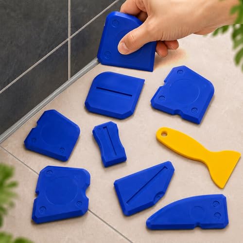 8 Pieces Caulk Tool Kit Sealant Finishing Tools Plastic Caulking Tools for Sealant Grout Finishing Sealing Tile Sealing & Grouting Finishing Tools for Tile and Grout Smoothing(Blue)
