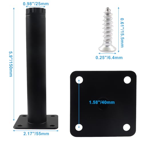 4 Pcs 6"/15cm Adjustable Furniture Legs, Metal Cabinet Legs Black - size: 6"/15cm