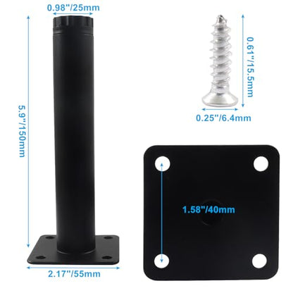 4 Pcs 6"/15cm Adjustable Furniture Legs, Metal Cabinet Legs Black - size: 6"/15cm