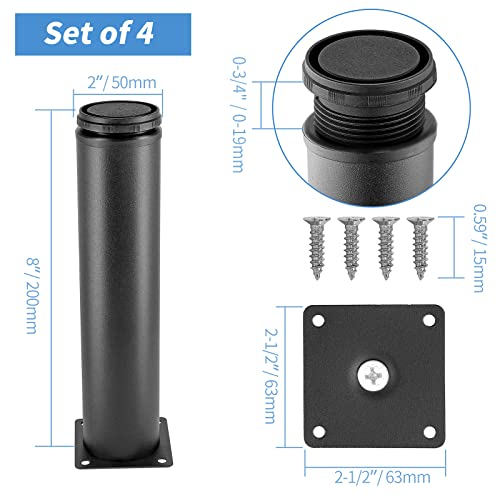 Stainless Steel Adjustable Furniture Legs 8 Inch - Black - 4pcs - color: Black, size: 8"