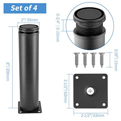 Stainless Steel Adjustable Furniture Legs 8 Inch - Black - 4pcs - color: Black, size: 8"