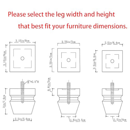 Wood Legs for Furniture 3 inch Heavy Duty Sofa Legs Square Brown Bed Legs Pack of 4, Mid Century Chair Feet, Sofa Replacement Parts, Dresser Leg Sideboard Recliner Couch Riser - color: Brown, size: 3"H*3.15"W