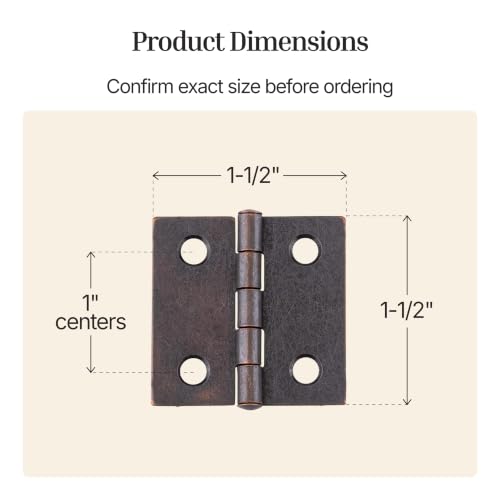 Antique Copper Butt Hinges - 1-1/2" x 1-1/2" - Pack of 2 - Cabinet Door and Box Hinges - BH6-SAC (1) - color: Antique Copper