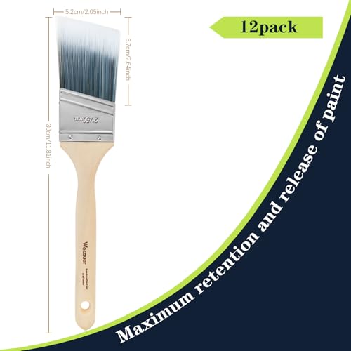 Wesquer 2 Inch Angled Paint Brushes 12 Pack Bulk Professional Stain - size: 2inch (12pack)