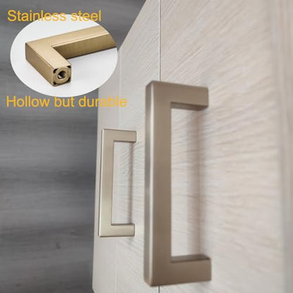 20 Pack Kitchen Cabinet Handles 3 3/4 Inch Champagne Square Cabinet Pulls Drawer Pulls Bronze Cupboard Handles Modern Stainless Steel Kitchen Cabinet Hardware - color: Champagne, size: 3.75 inch hole centers
