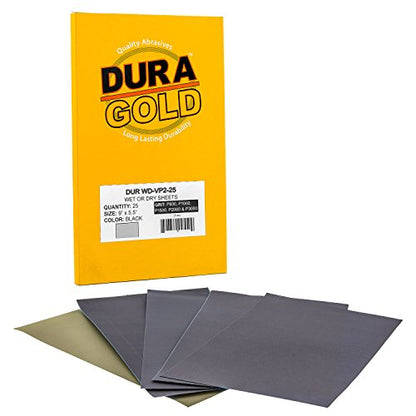 Dura-Gold 3-2/3" x 9" Wet or Dry Sandpaper, 5 Ea, Grits 800, 1000 1500 2000 - size: Variety Pack #2