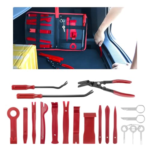 GLSOWEE 19PCS Auto Trim Removal Tool Kit, Car Panel Fastener Clips Removal Audio Trim Removal Pry Tool Set for Dash/Door/Stereo/Radio with Storage Bag