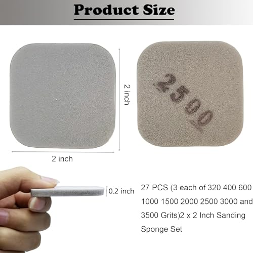 Tonmp 54 PCS 2 x 2 Soft Touch Sanding Pads, Mesh Sanding Polishing Pads Hand Sander Blocking from 320 to 3500 Grits Sander Sponge for Plastic Sanding Acrylic Materials (54 Pack)