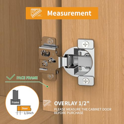 Chibery 10 Pack Face Frame Cabinet Hinges, 1/2" Overlay, Soft Close, 105° - size: 1/2 Inch Overlay