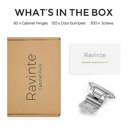 Ravinte 3/8" Inset Satin Nickel Cabinet Hinges 60 Pack (30 Pairs) - color: Satin Nickel