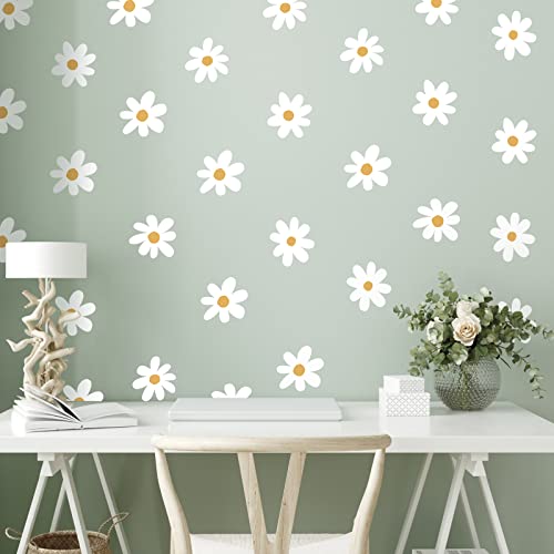BBTO 6 Sheet Daisy Wall Decal Flower Removable, Simple Style, White - color: White