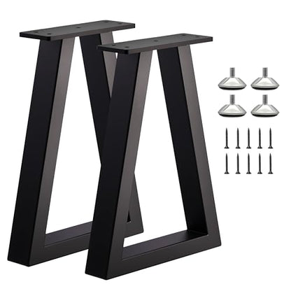 16 Inch Trapezoid Metal Table Legs for Bench, Coffee Table, Desk - Heavy Duty Furniture Legs Set of 2 (Black, H16 x W10.8, Screws & Adjustable Feet Pads Included) - color: Trapezoid, size: 16 IN