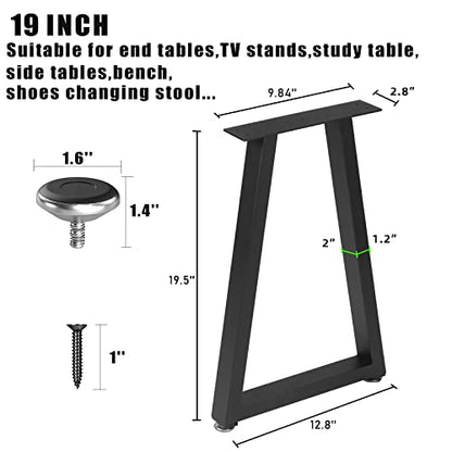 NXN-HOME 19 inch Trapezoid Metal Legs, Coffee Table Legs, Bench Metal Legs, Set of 2 Mid Century Home DIY Projects Black Furniture Legs(19.5”H x 12.8”W) - size: 19 inches-Trapezoid