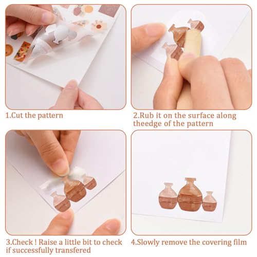 WANDIC 16 Sheets Rub On Transfer Stickers, Aesthetic Decor Scrapbook Sticker for Scrapbook Journal Planner Album DIY Ctaft (Boho Theme) - style: Boho Theme