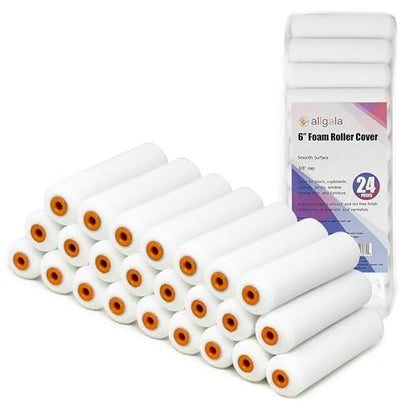 Allgala 24-Piece 6 inch Shedless Mini Foam Sponge Paint Roller Cover for Trim Wall Funiture Doors Etc - TH10387 - size: 6" Foam (Pack of 24)