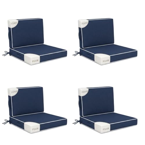 24x24 in Outdoor Foam Deep Seat Cushion Set of 4, Water-Resistant & Fade-Resistant Outdoor Chair Cushions, Replacement for Patio Furniture Deep Seat Sofa & Couch,Navy Blue & White Trim - color: Navy Blue & White Piping, size: 24x24x3"/24x20"-4set