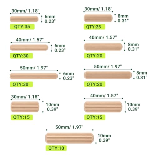 WISYOK 200Pcs Wooden Dowels, 1/4 3/8 5/16 Inch - size: 9 Size-200pcs