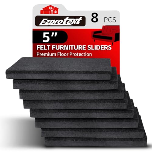 Ezprotekt 5" Square Felt Furniture Movers Sliders for Hardwood Floors, 8 Pcs Reusable Felt Furniture Moving Pads for Heavy Duty Bed Sofa Fridge Couch, Move Item Easily and Quickly (Black) - color: Black, size: 5" (Square)