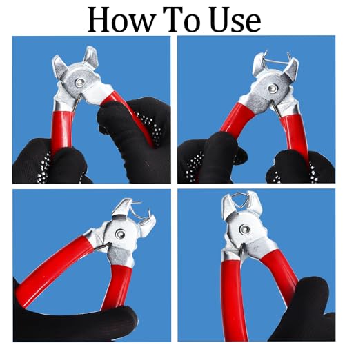 500 PCS Hog Rings with Bent Hog Ring Pliers Kit 1" 3/4" 1/2" 3/8 "Galvanized Hog Rings for Animal Pet Cages、Ropes、Bagging、DIY Craft、Furniture - color: Red, size: 500PCS-Bent