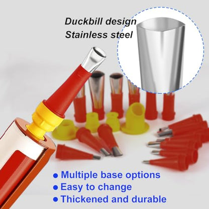30Pcs Caulking Finisher Kit, Caulking Nozzle Tips Stainless Steel 18 Caulking Nozzle Applicators with 8 Connector Caulking Guns and 4 Grout Scraper for Bathroom Kitchen Doors Windows - size: 30Pcs