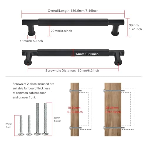 SAILING 10 Pack Cabinet Pulls-6.3 Inch/160mm Kitchen Cabinet Handles Matte Black Cabinet Pulls for Bathroom Dresser Pulls Hardware Cabinet Handles SA10185 - color: Matte Black, size: 6.3"(160mm)Hole Center-10Pcs