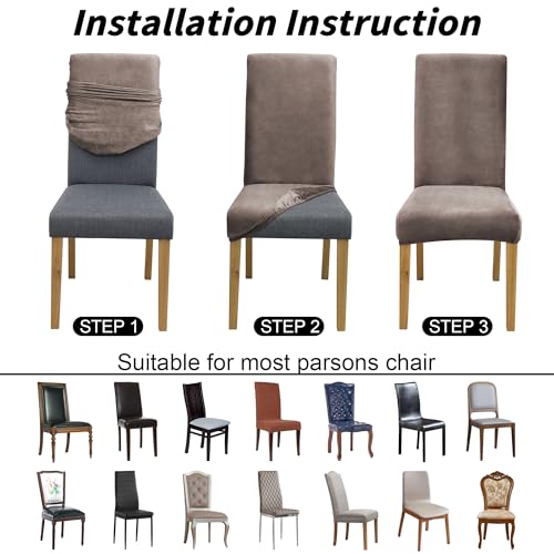 Velvet Dining Chair Covers,Dining Room Chair Covers Set of 6 - color: Velvet Champagne, size: 6