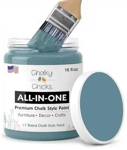 Chalky Chicks Medium Blue 16 Fl Oz Chalk Paint for Furniture All in One - color: Y Blue (Medium Blue), size: 16 Fl Oz (Pack of 1)