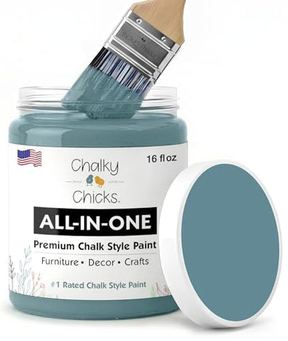 Chalky Chicks Medium Blue 16 Fl Oz Chalk Paint for Furniture All in One - color: Y Blue (Medium Blue), size: 16 Fl Oz (Pack of 1)