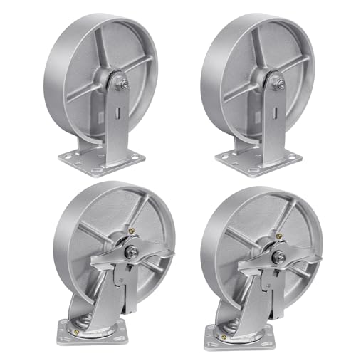 8Inch Industrial Casters, Heavy Duty Casters 6000 LBS Capacity with Roller Bearing, Set of 4 Steel Caster Wheels, Metal Casters(2 Brake & 2 Rigid) - style: 8"X 2"Wheel