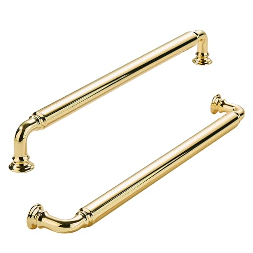 khtumeware 2-Pack Polished Brass Heavy-Duty Solid Cabinet Pulls, 10 Inch (256mm) Hole Center,Polished Gold Drawer Pulls, Cabinet Hardware, Suitable for Kitchen Cabinets, Bathrooms and Dressers - color: Polished Brass, size: 10 Inch(256mm)Hole Center