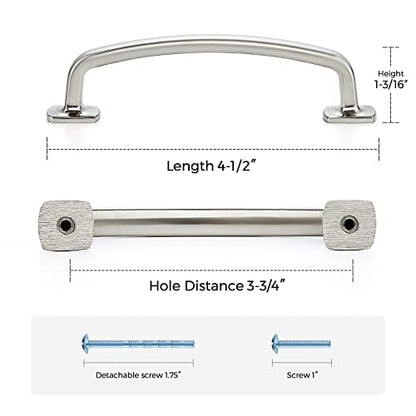 Ravinte Arch Cabinet Pulls 3-3/4in 10 Pack Brushed Nickel Cabinet Handles - color: Brushed Nickel, size: 3-3/4 inch hole center