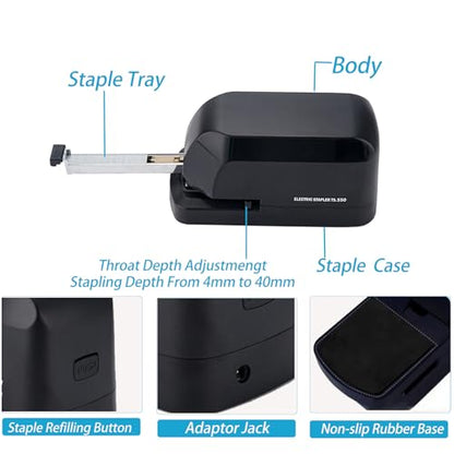 Heavy Duty Electric Stapler Value Pack, 45 Sheet Capacity, Includes 1500 Staples & Staple Remover, No-Jam, Faster Stapling, Automatic Stapler Desktop,AC Adapter Powered (Black) - color: Black