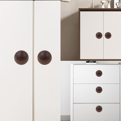 Wood Ball Drawer Knob,ULIFESTAR Unfinished Black Walnut Wood Ball Dresser Knobs,4PCS Wood Furniture Knobs,Wood Ball Pull Handle for Cabinets Wardrobe Cupboard Bookshelf Armoire Desk(3*3cm/1.18*1.18") - size: 3*3cm/1.18*1.18" Black Walnut