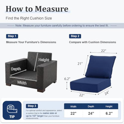 ZCUBED Luxury 6.2" Thick Outdoor Chair Cushions 2 Set - 22 x24 Inch 30D Sponge Filling Fade-Resistant Chair Cushion, Water Resistant & Removable Cover Patio Furniture Replacement Cushion,Blue - color: Blue, size: 22"x24" Extra Thick