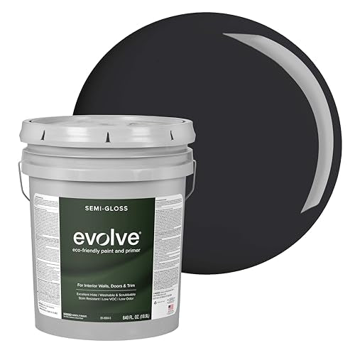 EVOLVE Interior Paint & Primer, Semi-Gloss (Black Iron), 5 Gallon – One-Coat Coverage, Excellent Hide, Low VOC, Low Odor, Washable Paint for Walls, Doors & Trim - color: Black Iron, size: 640 Fl Oz (Pack of 1)