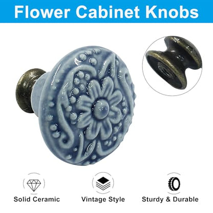 Piutouyar Blue Ceramic Knobs, 34mm / 1.3 Inch Diameter, 4Pcs - color: Light Blue, size: 4 Pieces