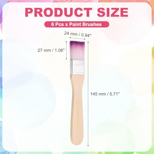 PATIKIL 6Pcs Wooden Paint Brush Set, 5.7" Nylon Bristle Flat Brushes #4 - color: Purple/White, size: #4