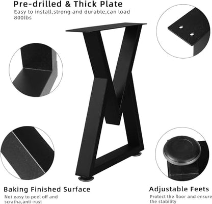 NXN-HOME 16'' Tall Metal Table Legs for Furniture, Bench Legs, Coffee Table Legs, Heavy Duty Desk Legs, Mid Century Home DIY Projects Black Furniture Legs(16”H x 11.8”W) - size: 16 inches-V Shape