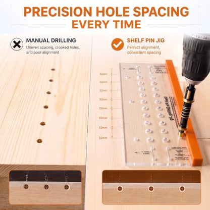 Shelf Pin Jig Kit 18.9" Acrylic Level Hardware Clamp Hole Drilling Guide