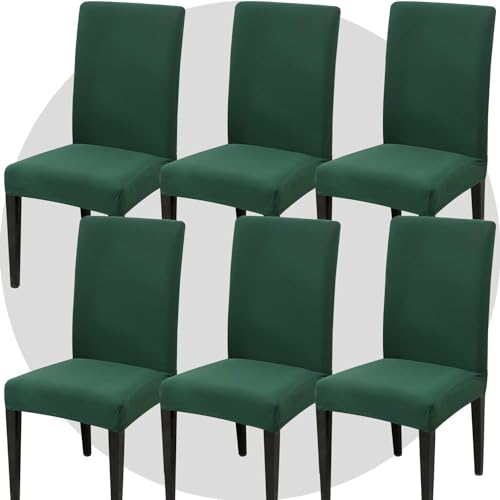 Stretch Chair Covers Slipcovers Set of 6 Dark Green Stretchable Dining Chair Slipcover Washable Removable for Kitchen,Hotel,Restaurant - color: Dark Green, size: 6