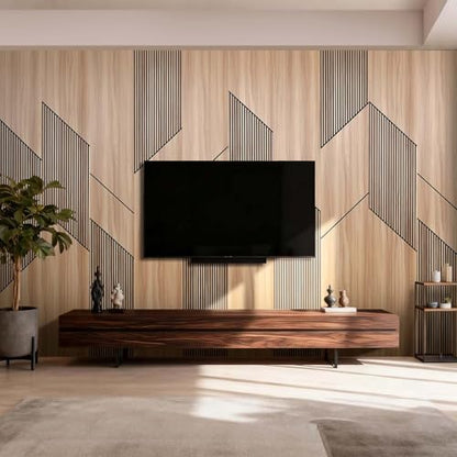 8-Pack Teak Wood Grain 3D WPC Wall Panels with Adhesive, Peel and Stick Wall Panels for Accent Wall, Covers 82.15 Sq Ft, for Luxury Living Room & Bedroom Decor - size: 16" × 94"