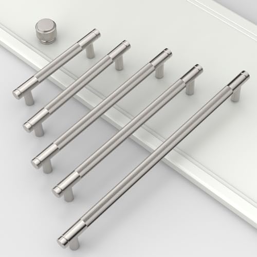 Brushed Nickel Knurled Cabinet Handles Kitchen Pulls 7 Inch 10 Pack - color: Brushed Satin Nickel, size: 7" Hole Center