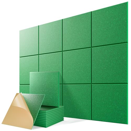 12 Pack Self-Adhesive Acoustic Panels, 12" X 12" X 0.4" High-Density Sound Proof Foam Panels for Walls, Soundproof Wall Panels for Home & Office (Green) - color: Green, size: Basic 12 Pack