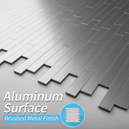 Art3d 10-Pack Metal Peel and Stick Backsplash Tile, Silver Parallel - color: Silver Parallel